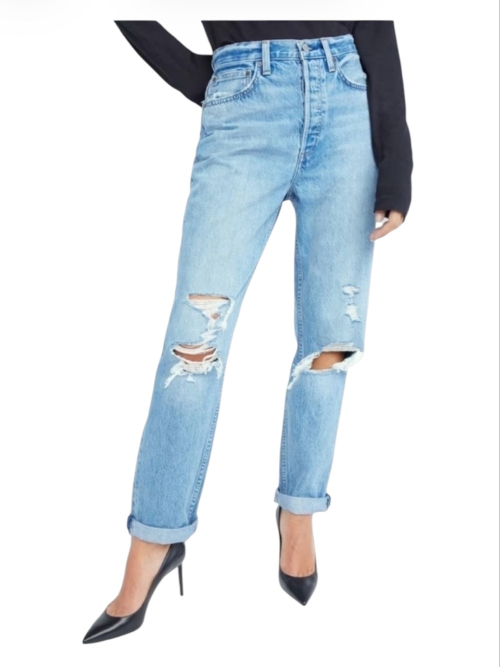 Denim Forum Aritzia The BF High Rise Loose Distressed Jeans Size 27